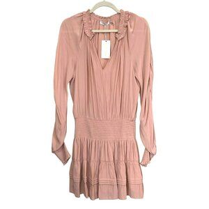 Ramy Brook $425 Coralyn Nude Rose Long Sleeve Smocked Dress Medium NWT